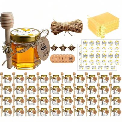 40 Pcs Honey Jar, Glass Honey Pot 1.5oz, Mini Honey Jars With Dipper, Bee Charm, Jutes, Thank-You Card, Gold Gift Bags And Stickers, Perfect For Baby Shower Favors Wedding Favors