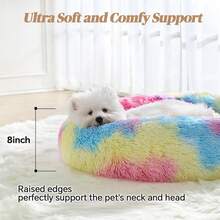 Calming Donut Fluffy Anti-Anxiety Round Washable Cute Plush Cozy Cuddler Warming Soft Comfort Pet Bed For Small To Medium Dogs And Cats, 20-Inch, Light Grey & White - Rainbow - View 3