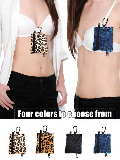 Fashion Hidden Bra Wallet - Rfid Blocking Secret Pocket For Cards,Leopard Print Mini Bag, With Skin Friendly And Soft Features, Items From Falling Off, Lightweight And Breathable, No Foreign Object Sensation, Washable, Reusable, Money, Keys, Rings
