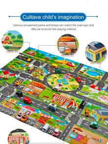 1pc Large Non-Woven City Traffic Game Mat, Waterproof & Moisture-Proof, Interactive Road Map, Suitable For Children's Toy Cars, Room Decor, Educational Tool, Christmas Gift (Accessories Random)