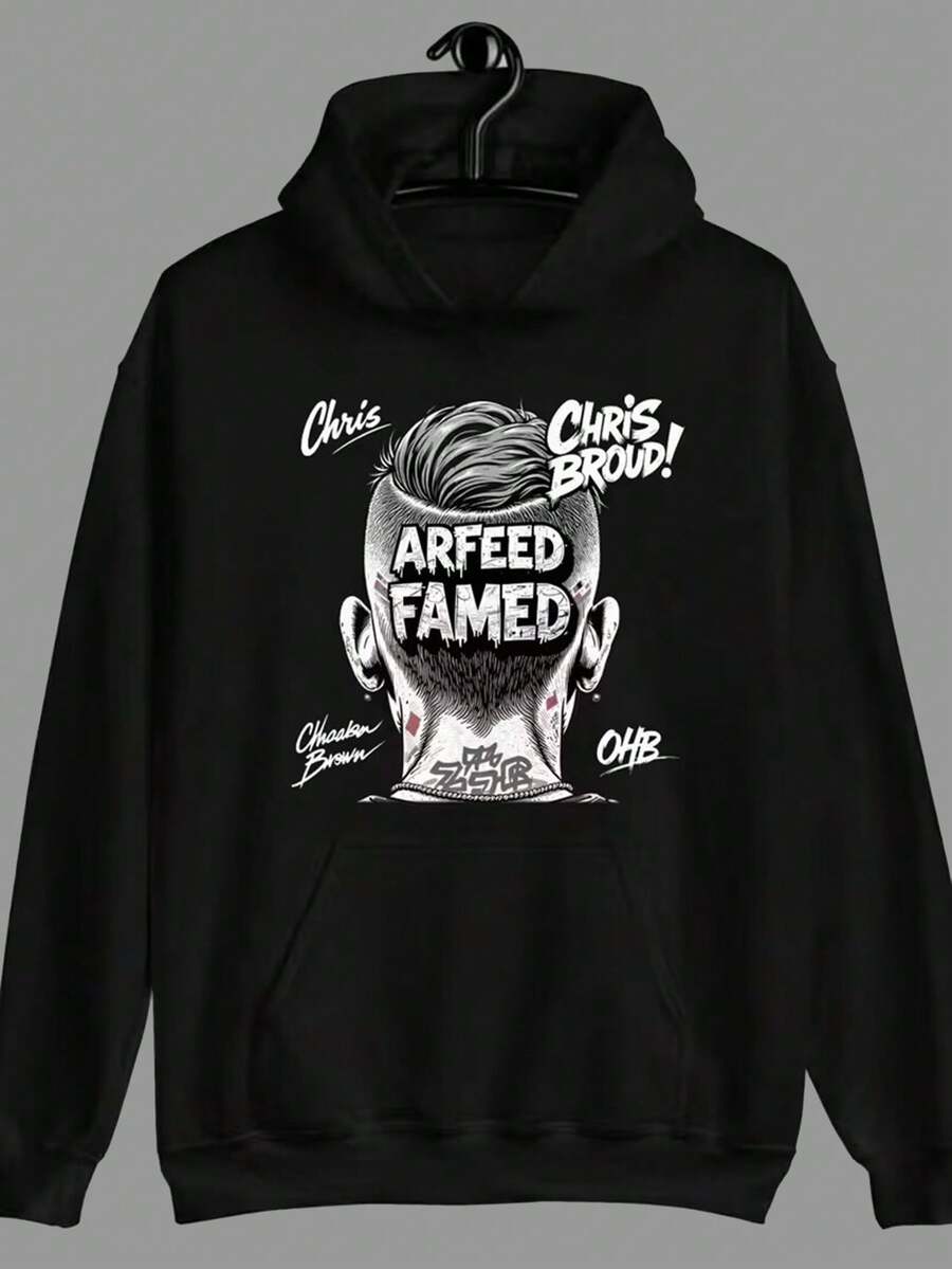 ARFEED FAMED Men's & Unisex Hip-Hop Graphic Hooded Sweatshirt - Chris BrouD, Chroken Brown & OHB Back Print - Black Pullover Hoodie With White Lettering - Rap Fan Apparel For Concerts, Casual Attire - Machine Washable Urban Streetwear - Loose Fit Long Sleeve Hoodie For Fall/Winter - Bold Music-Inspired Design With Iconic Rappers' Names - Relaxed Fit For Men, Women & Teens,Fall Hoodies,Men's Fall Clothes,Street Wear,Halloween,Mens Hoodies,Y2k Clothes,Jesus Hoodie,Thanksgiving Day,Nightmare Before Christmas,Christmas - Black - View 1