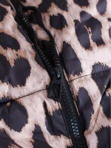 Women's Autumn/Winter Leopard Print Holiday & Party Warm Casual Top Jacket, Fashion Casual Versatile Cotton Padded Top Jacket, Going Out Brown Leopard Print Top Jacket - Coffee Brown - View 8