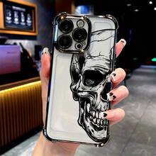 Funda de Teléfono Calavera Negra Compatible con iPhone 17, 16e, 16, 15, 14, 13, 12, 11, Pro Max Air X XR XSMAX, 8, 7 Plus - Carcasa Transparente Suave Antigolpes - Negro - Ver 2