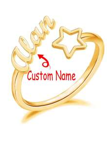 Anillo de estrella con nombre personalizado - Joyería de estilo vintage ajustable de acero inoxidable para mujer, regalo personalizado para el Día de San Valentín, el Día de la Madre, el cumpleaños, la boda, accesorio elegante con una artesanía exquisita