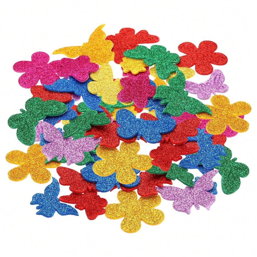 Foam Stickers, EVA Self Adhesive Glitters Foam Shape Sticker Craft Supplies For Scrapbook Card DIY Making Home Decor - Butterfly Flower 60Pcs - View 1
