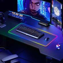 Large RGB Gaming Mouse Pad -15 Light Modes Touch Control Extended Soft Computer Keyboard Mat Non-Slip Rubber Base For Gamer Esports Pros 315X118