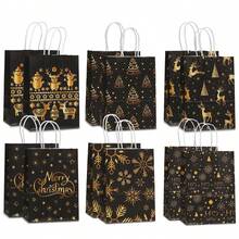 12/24pcs/Set 21*15*8CM Christmas Gold Foil Gift Bags With Santa Claus, Snowman, Reindeer Designs, Convenient Gift Bags - Multicolor - View 11