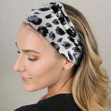 Paquete de 2 diademas con estampado de leopardo, deportivas, suaves, transpirables y absorbentes del sudor, elásticas y decorativas. - Blanco - Ver 2