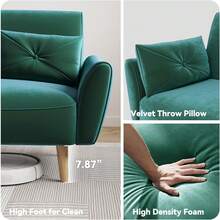 Loveseat Sofa, 47" Velvet Couch For Bedroom, Convertible Wooden Tray & Ergonomic Armrest, For Small Space, Apartment, Living Room, Home Office, Easy Assembly, Green,24327503 - 薄荷綠 - 查看 5