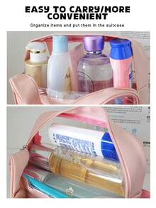 Transparent PVC Toiletry Bag,Large Capacity Makeup Bag, Multi-Functional PVC Toiletry Bag,Waterproof Travel Organizer Bag ,Travel Essential,Holiday Essentials For Winter And Fall For Vacation,For Cosmetics, Skincare, Makeup Brushes, Perfume, Suitable For Beach, School, Bathroom, Holidays, Mother's Day, Christmas, Gift For Mom Wash Bag For Travel For Bathroom For Women