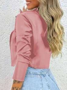 1pc Solid Color Knit Fabric Button-Up Short Jacket For Women, Spring