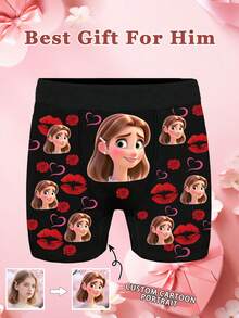 Custom Cartoon Portrait Men's Boxer Briefs Personalized Photo Underwear Rose Lip Print Gift For Him - Multicolor - View 4