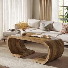 Tribesigns Large Farmhouse Coffee Table, C-Shaped Center Table With Curved Side, Heavy Duty Rectangle Tea Accent Furniture For Living Room, Rustic Brown - Rustic Brown - View 8