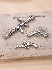 1pc Vintage Punk Style Silver-Tone Mini Pistol Pendant, Suitable For Necklace, Keychain, Backpack Decoration, DIY Jewelry Making, Independence Day, Western Cowboy, Halloween Accessory