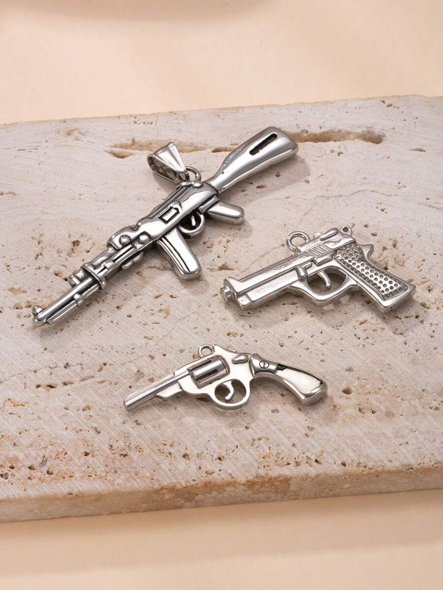 1pc Vintage Punk Style Silver-Tone Mini Pistol Pendant, Suitable For Necklace, Keychain, Backpack Decoration, DIY Jewelry Making, Independence Day, Western Cowboy, Halloween Accessory