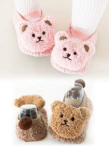 2 Pairs Toddler Anti-Slip Thermal Lined Leg Warmers With Bear Ears, Soft Plush Floor Leg Warmers With Ties For Babies, Cute Tail Design For Indoor Everyday Wear