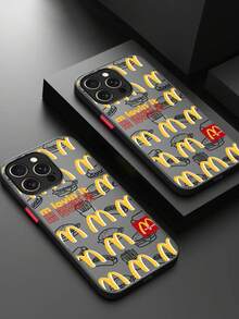 Phone Case For IPhone 11 12 13 14 15 16 Pro Max 14 Plus 15 Plus 16 Plus Complete Package Transparent Black Matte With McDonald's Pattern Funny Phone Case - 黑色 - 查看 2