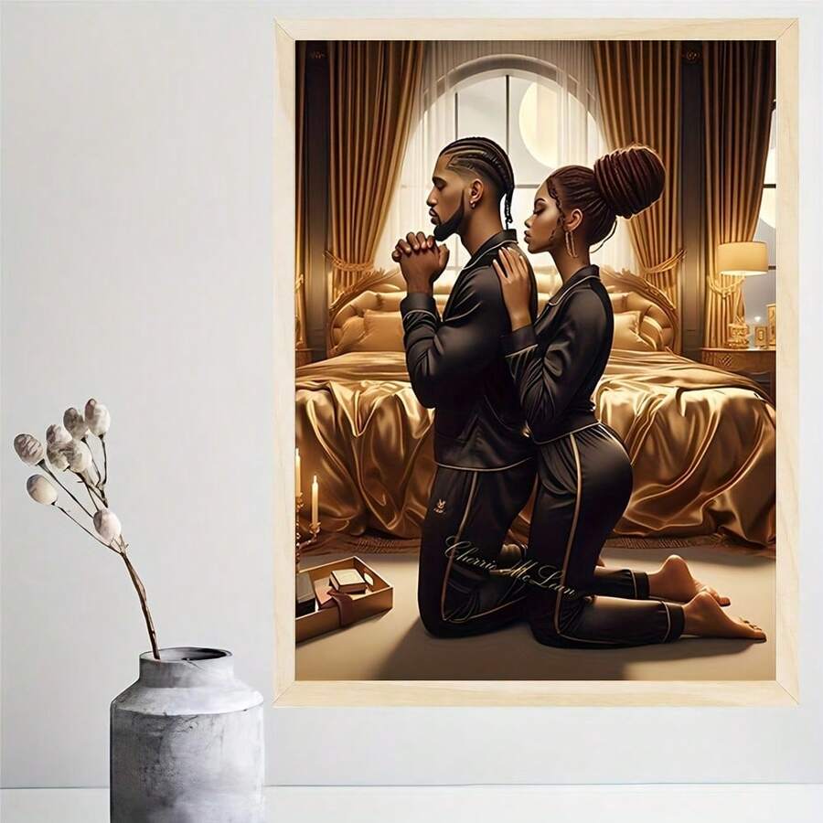 Pintura al óleo moderna: Hombre afroamericano con trenzas arrodillado en frente, impresión en lienzo, decoración para interiores/exteriores, póster, arte abstracto de pared, regalo para cafetería, oficina, sala de estar, dormitorio, sin marco - A - Ver 1