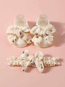 0-1岁婴儿发带袜子套装，女宝宝蝴蝶结发带1个+防滑地板袜1双 - 彩色 - 查看 7