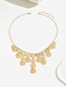 1 件新款设计女士吊坠项链，创意流苏硬币吊坠，夸张朋克摇滚金属颈链，适合日常佩戴，珠宝礼物 - 金黃色 - 查看 4