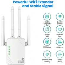WiFi Extender 1200Mbps WiFi Signal Booster Dual Band 2.4G/5G Outdoor Signal Amplifier With Ethernet Port 360° Full Coverage