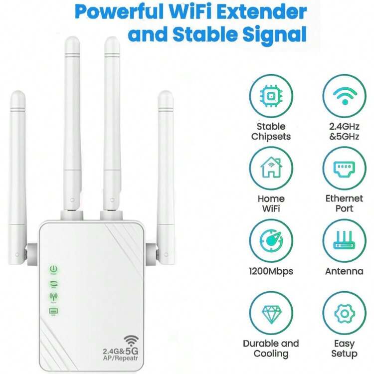 WiFi扩展器 1200Mbps WiFi信号增强器 双频2.4G/5G户外信号放大器 带以太网端口 360°全覆盖 - 查看 5