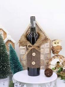 1 PIEZA Elegante disfraz de botella de vino con cuello de suéter y cierre de botones - Cuadros festivos o colores sólidos - Tela para todas las estaciones Vestido para Navidad, San Valentín, bodas, Año Nuevo - Funda decorativa para botellas de vino, decoración de fiesta fácil de limpiar, diseño de suéter acogedor con cierre de botones, perfecto para decoración de mesa festiva y exhibición de botellas de vino - Multicolor - Ver 8