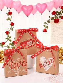 6个情人节LOVE糖果盒，皮革纸质糖果盒，情人节礼盒，丝带礼盒，婚礼糖果盒，派对礼品袋，生日礼品包装，情人节装饰品