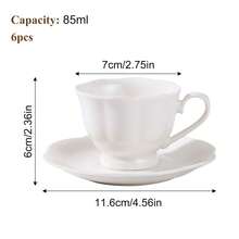 Set Of 6 Porcelain Tea Cups And Saucers, Bone China Tea Cup Set, 2.8 Oz White Tea Cup Set, Coffee Cups, Espresso Cups, British Tea Cups Gift For Wedding Bridal Shower Birthday Party - 白色 - 查看 2