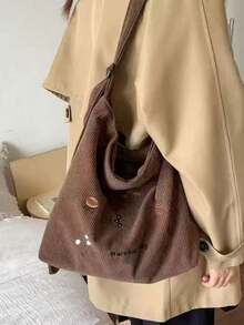 Stylowa, minimalistyczna i wszechstronna torebka, idealna do dojazdów do pracy, życia w mieście i na kampusie, z delikatnym akcentem - Brązowy - Zobacz 4