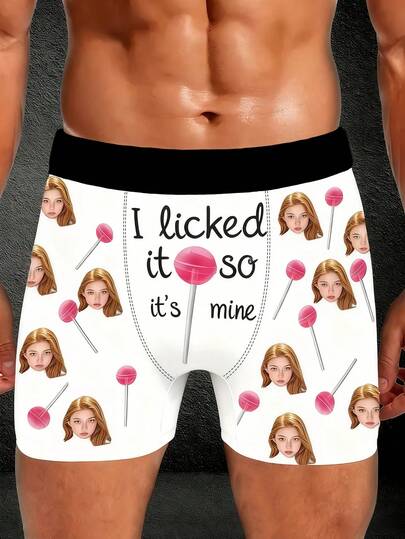 1pc Customized Face Print Men's Briefs, Personalized Underwear, No-Roll Waistband Shorts, Customizable Photo Printed Boxers, Boyfriend/Husband Gift, Customized, Winter, Personalized Gift, Anniversary, Holiday, Boyfriend Bedroom/Living Room Ideal Gift, Holiday Boyfriend Bedroom/Living Room Ideal Gift, Customized Photo Boxing Shorts, Glitter Couple New Style, Colorful Customized