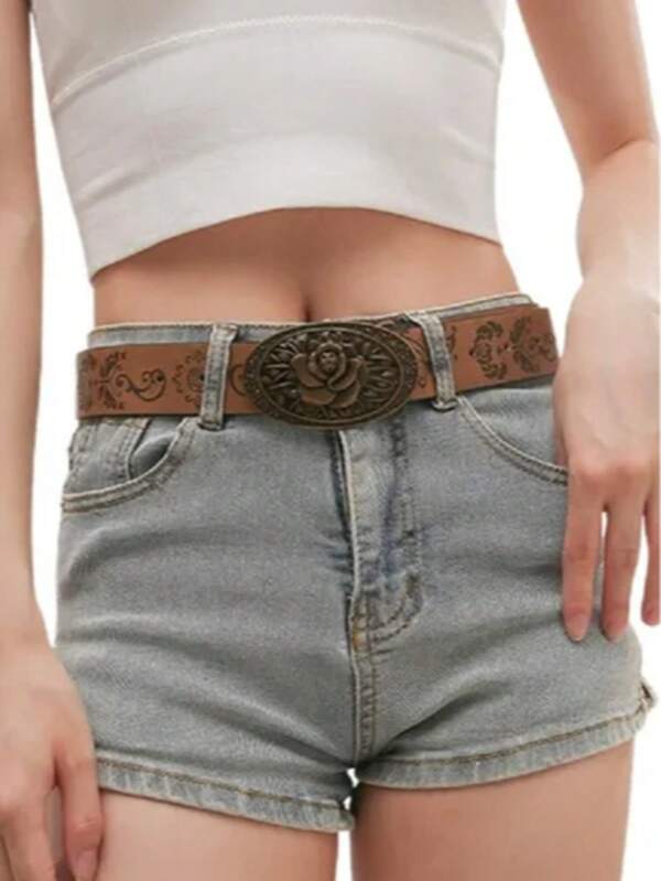 1 Stück Vintage Boho Brauner Cut Out Rosegold Metall Schnalle Schmetterling Muster Taillengürtel für Damen, vielseitiger Jeans Accessoire