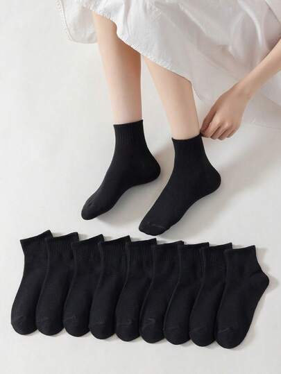 1/10 Pairs Black Casual Comfortable Socks For Women
