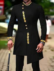 Men's Casual Long-Sleeved Two-Piece Suit, Mid-Length Top And Trousers - Black - View 1