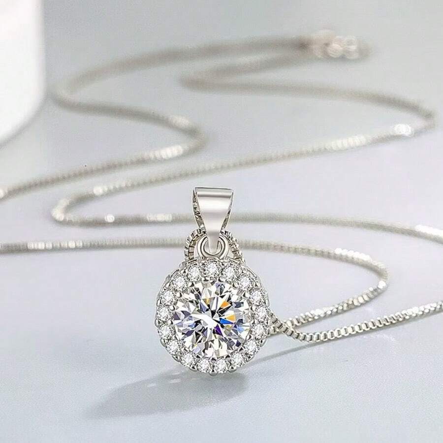 925 Silver Plated Big  Pendant Necklace Fashion Elegant Luxury Necklace For Women - 銀色 - 查看 1