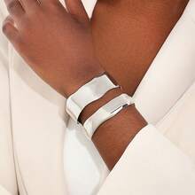 Wide Women's Bracelet, Contemporary And Elegant Design, 925 Silver And 18K Gold Plated, Minimalist Geometric Style - Bạc - Xem 1