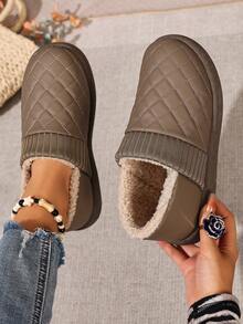 Botas de nieve para mujer, parte superior de punto de unicolor, baja, fondo suave y cómodo, botas de nieve casuales para uso diario, interiores, ligeras y de fácil puesta