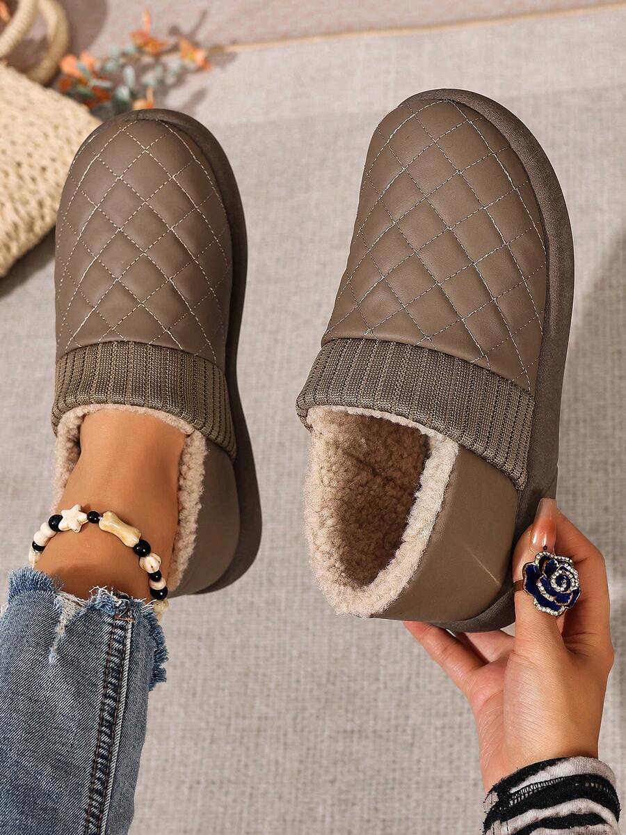 Botas de nieve para mujer, parte superior de punto de unicolor, baja, fondo suave y cómodo, botas de nieve casuales para uso diario, interiores, ligeras y de fácil puesta