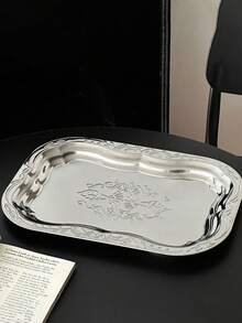 1 件复古不锈钢托盘，高品质法式浮雕蛋糕盘，家用桌面储物盘 - 銀色 - 查看 14