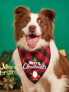 Christmas Pet Bandana With Santa Claus And Reindeer Pattern, Merry Christmas Pattern Pet Kerchiefs,Adjustable Xmas Theme Pattern Printing Dog Triangle Bibs Scarfs,Suitable For Small To Medium Dogs And Cats, Machine Washable - Red - View 6