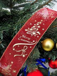 Nastro decorativo natalizio stampato in stile coreano, colore rosso dorato, dimensioni 6,3 x 200 cm, decorazione per albero di Natale, decorazione per la casa, decorazione natalizia per la stanza, decorazione invernale