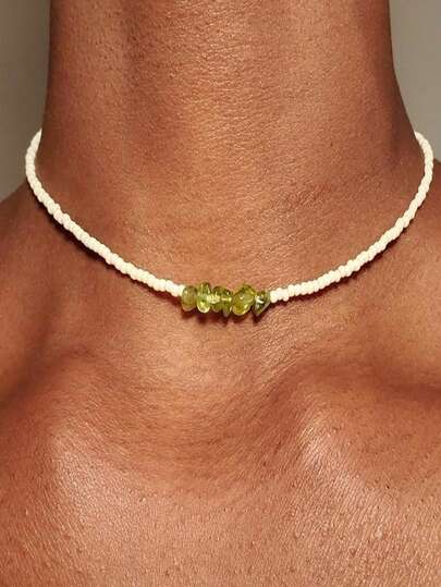 1pc Minimalist Versatile Bohemian Style Random Asymmetrical Glass Bead Necklace, Suitable For Women's Daily And Vacation Wear All Year Round