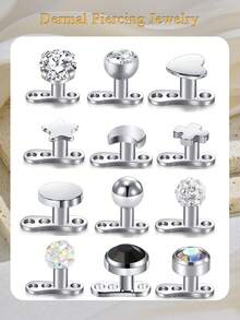 14G Dermal Anchor Tops And Base 316L Stainless Steel Dainty CZ Microdermals Body Piercings Studs Punk Personalized Jewelry Gifts For Women Hypoallergenic Multiple Styles - Silver - View 1