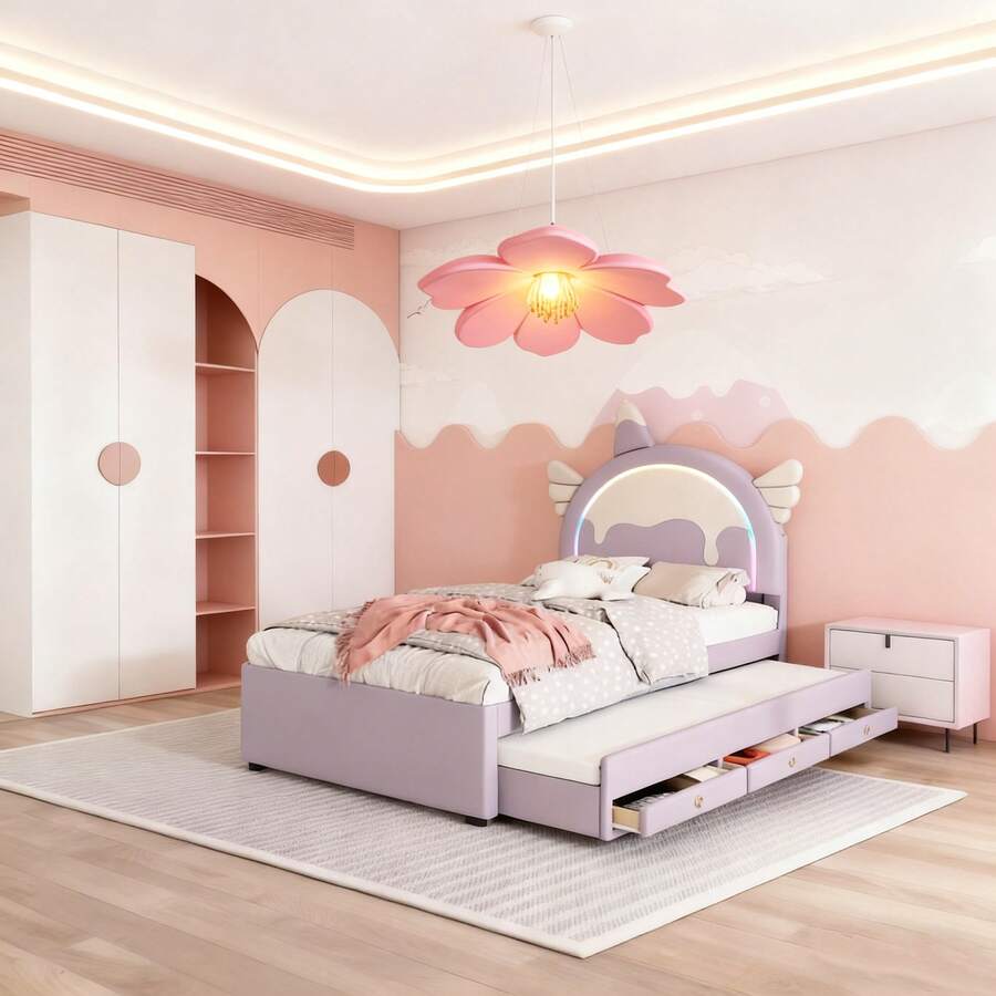 Kids Bed Frames, Headboards & Footboards - Purple + PU - View 1