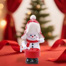 1pcChristmas Drumming Snowman Decoration With Red Hat And Scarf Holiday Ornament For Tabletop Festive Supplies Suitable For Home Party Decoration, Can Be Used For Company School Parties, And Is A Must-Have Gift For Thanksgiving And Christmas - 紅白 - 查看 2