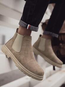 Men's Khaki Retro Chelsea Boots, Comfortable Wear-Resistant Non-Slip Suede Mid-Calf Boots, Suitable For Outdoor, Business, Office, Walking, Casual Wear In Autumn - Khaki - View 5