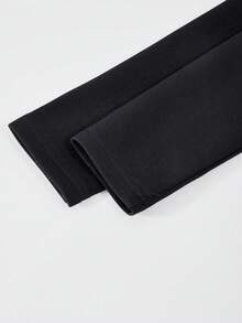 Black Polyester Stand Collar Jacket, Suitable For Teenage Girls, Regular Long Sleeve Black Zip-Up Jacket - Black - View 5