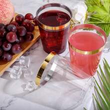 20个透明金色塑料杯 - 7盎司（约200毫升）晶莹剔透的杯子，适用于果汁和冷饮，也可用于婚礼和派对。 - 金色 - 查看 4