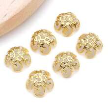10/50 件真 18K 镀金花丝金色花形珠子端盖 漂亮花丝金色珠子端盖 适用于工艺品 DIY 珠宝制作用品 - 金色 - 查看 30