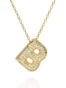 1pc Fashionable Luxurious Copper Inlaid Zirconia Letter A-Z Pendant Necklace, Jewelry Necklace For Women, Suitable For Daily Wear And Party/Holiday Style, Valentine's Day Couple Gift